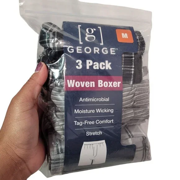 George Men's Woven Paid Boxer Shorts Tag Free Size Medium (32-34) 3-in Pack New - Picture 1 of 12